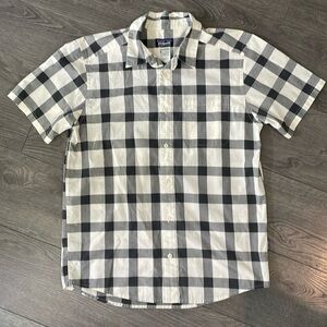 Patagonia Men's Organic Cotton Button Front Plaid Slate Black white Shirt Size M